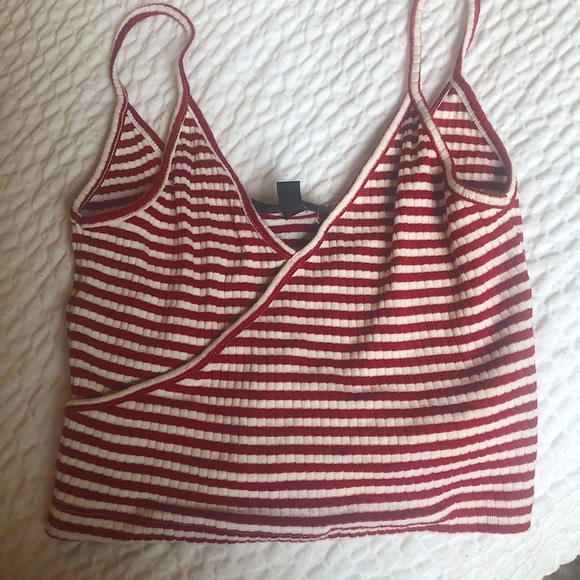 Topshop Tops - Red and white striped crop top